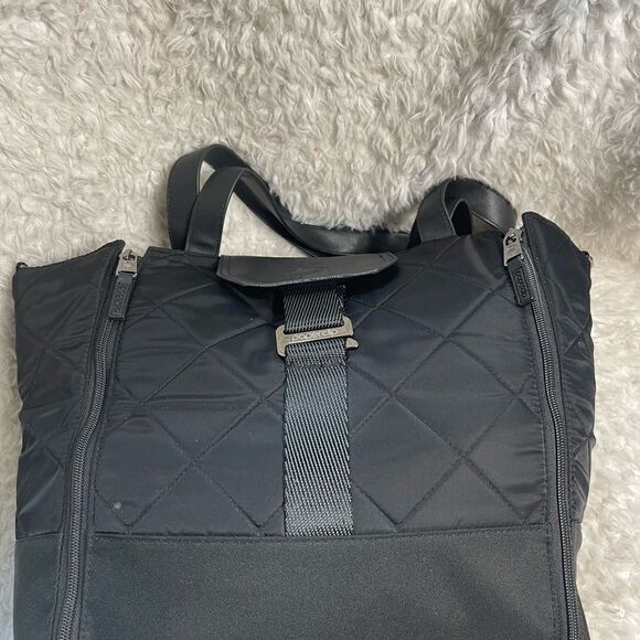 Paper Clip Black Nylon Quilted Large Diaper Bag silver tone hardwares. - Picture 8 of 15